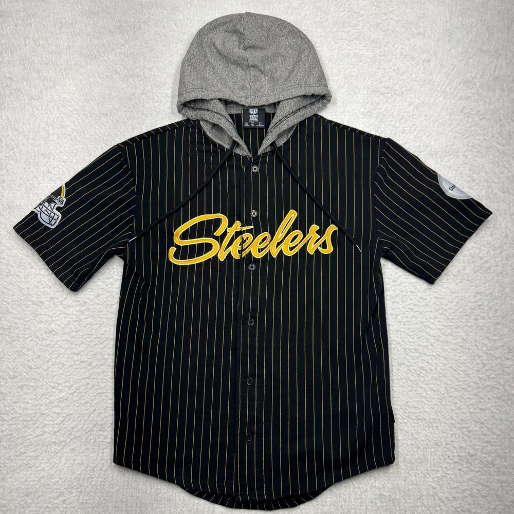 Pittsburgh Steelers Baseball Jersey Style Hoodie Sweater NFL Team Men's Size S